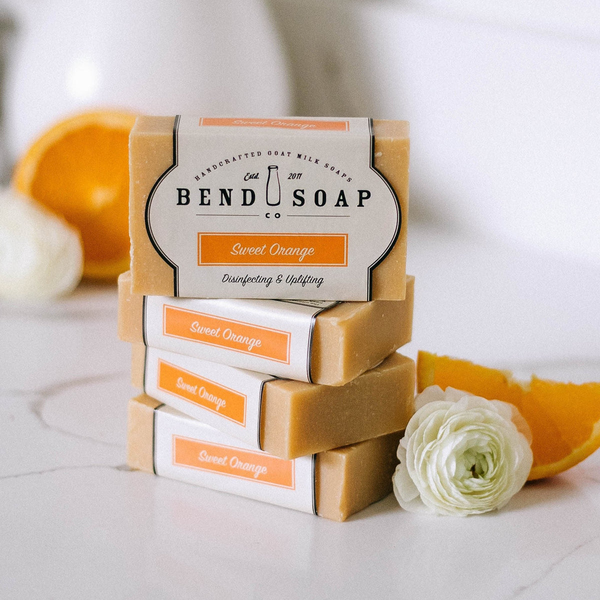 Sweet Orange Goat Milk Soap stack of four bars